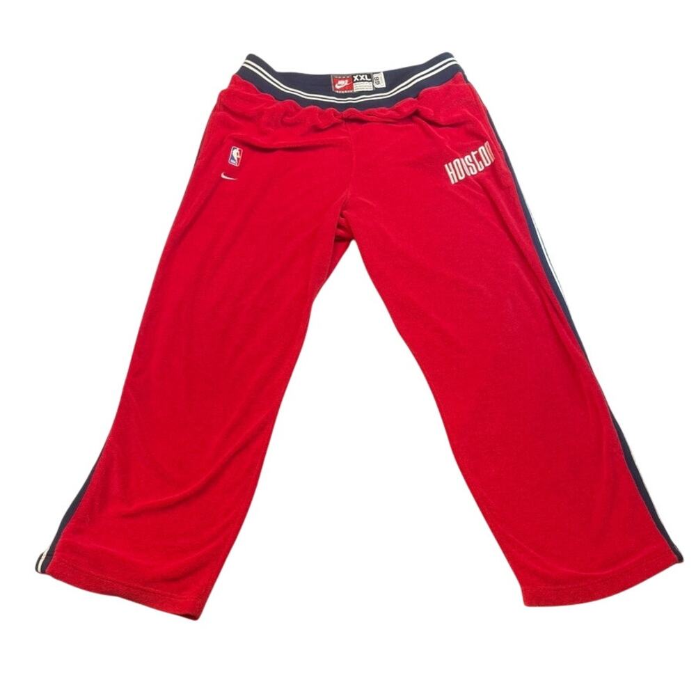 Vintage Nike Houston Rockets Pants Mens 2XL Red 95 Warm Up Terry Cloth Track